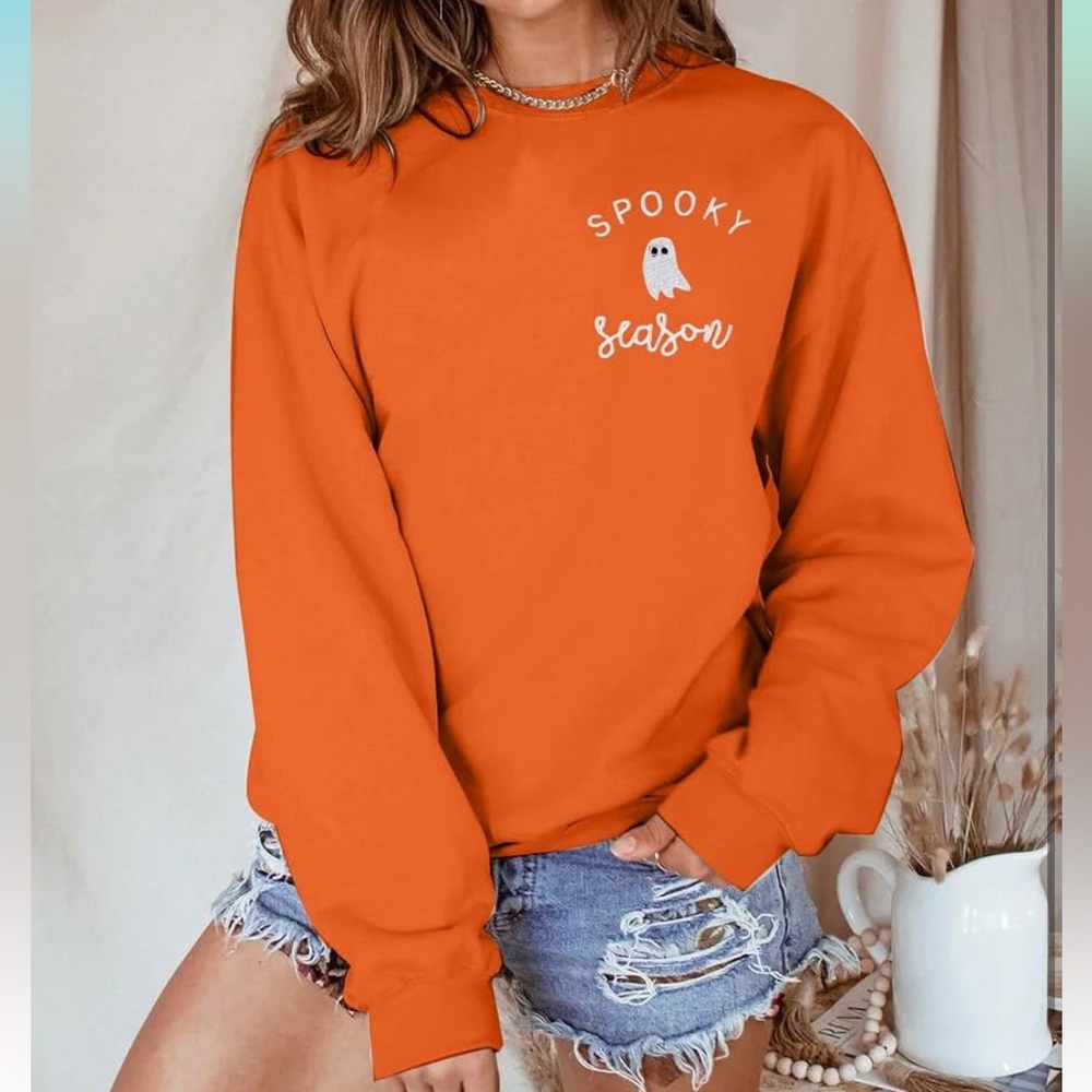 Halloween Sweatshirt Women Cute Spooky Season Sweatshirts Ghost Fall